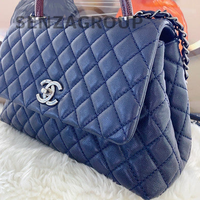 Chanel Coco Handle Calfskin Blue Silver Hardware Tote Chain Crossbody Bag