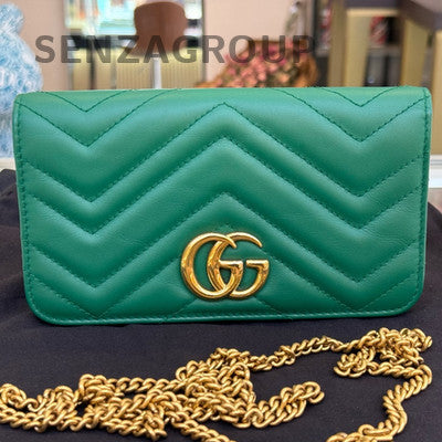 Gucci Marmont Green Gold Buckle WOC Chain Shoulder Crossbody Bag