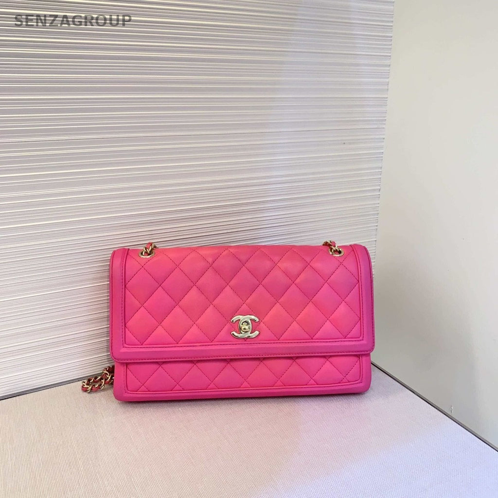 CHANEL Peach pink Lambskin Flap Shoulder bag Crossbody