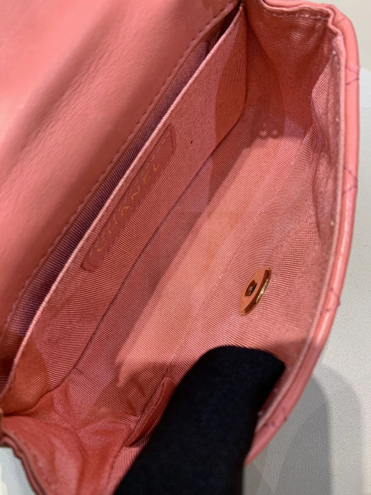 CHANEL Peach Pink Gold Buckle Mini Heart Badge Crossbody Bag Women