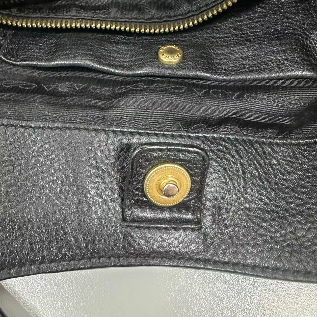 PRADA Black gold All Leather Tote Shoulder bag