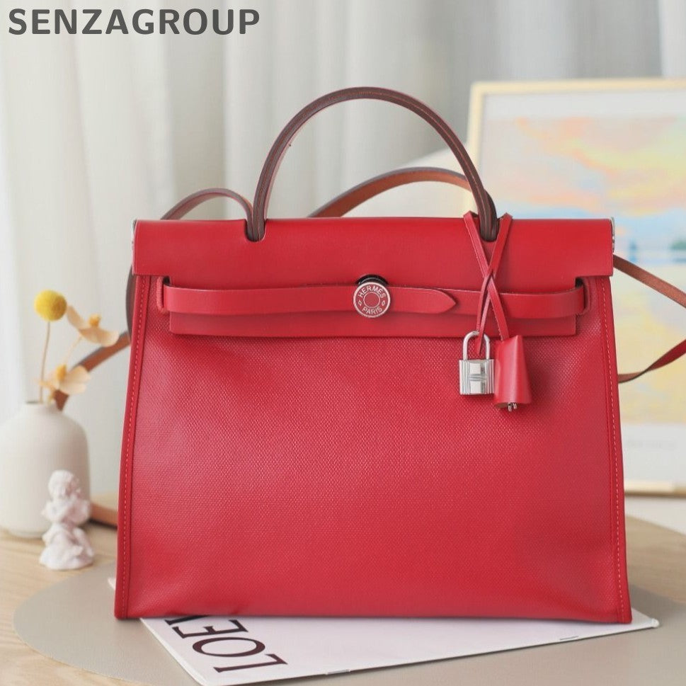 Hermès Herbag 31 Red Silver Shoulder Tote Bag Classic Women's