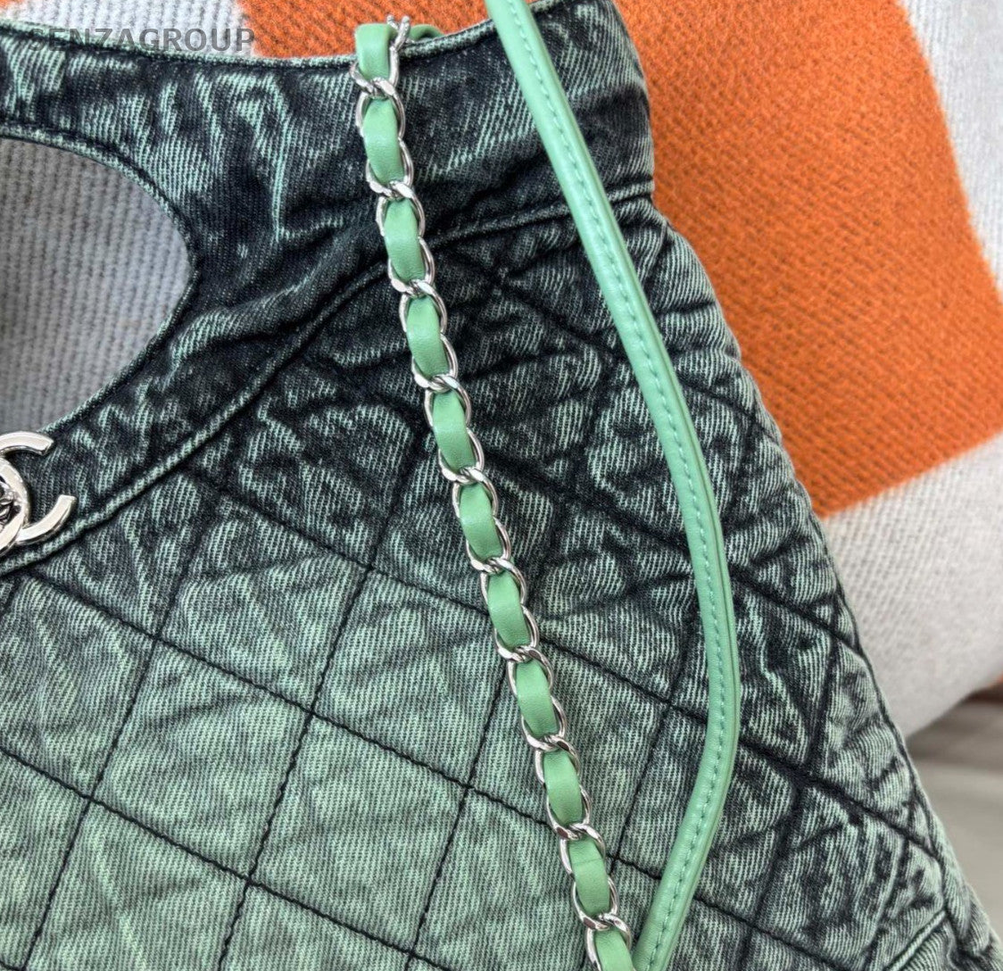 Chanel 31Bag Denim Chain Shoulder Bag Green Silver Diamond Women Classic