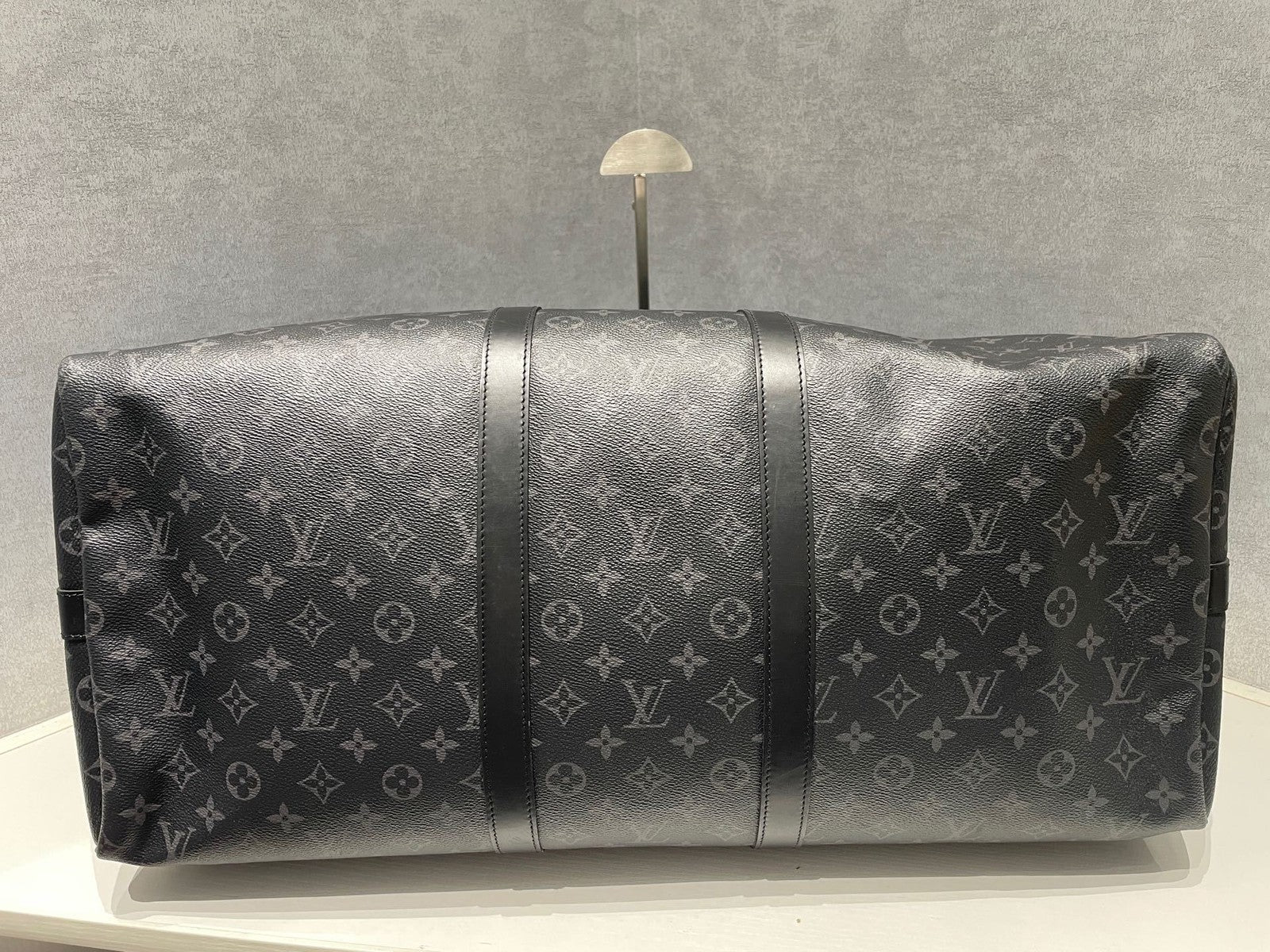Louis Vuitton Keepall 55 Monogram Black Silver Unisex Travel Bag
