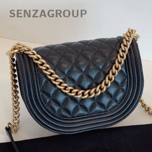 Chanel Leboy Saddle Calfskin Chain Shoulder Bag Crossbody Black Gold Women