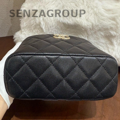 Chanel 25A Black Large Logo Gold Hardware Chain Shoulder Bag