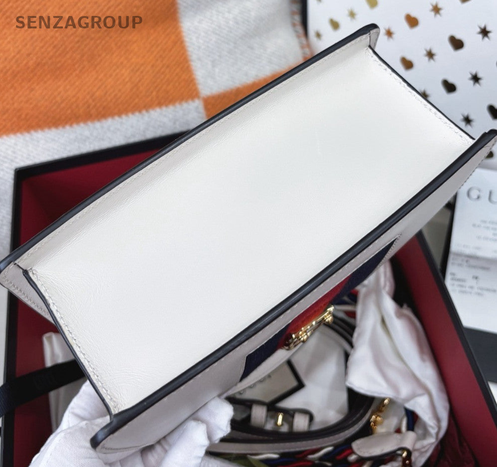 GUCCI Sylvie PM Top Handle  2WAY Shoulder Handbag White Gold Women