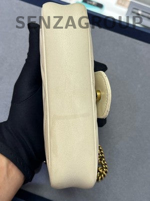 Gucci Marmont Mini White Chain Shoulder Bag with Gold Hardware
