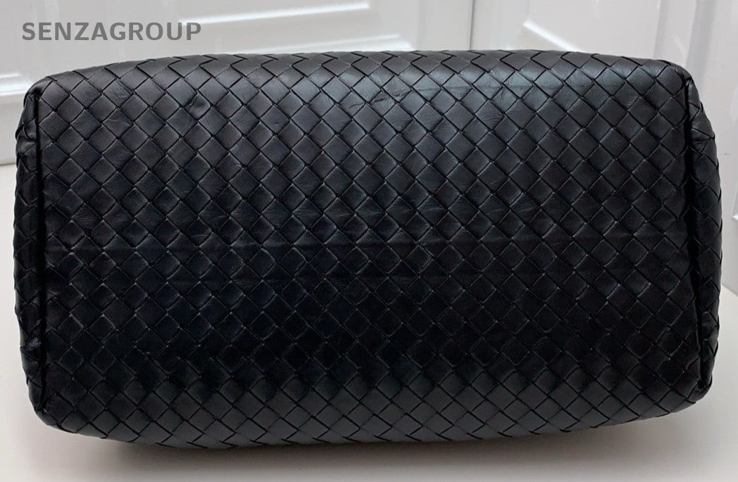 Bottega Veneta Classic Roma Intrecciato Top Handle Shoulder Crossbody Bag Black