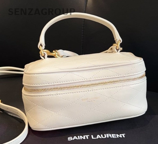 Saint Laurent Diamond Mini Top Handle Bag Crossbody White Gold Women Classic