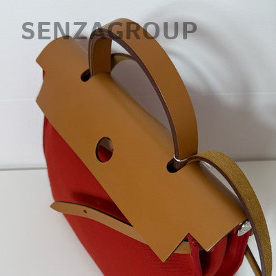 Hermes Herbag Red Silver Hardware Handbag Shoulder Bag Women Classic