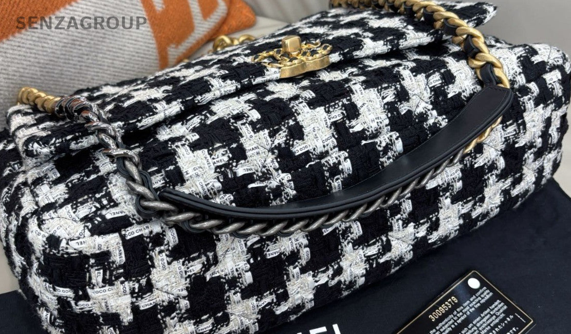 Chanel 19Bag Maxi Chain Shoulder Bag Black White Gold Used Women Classic