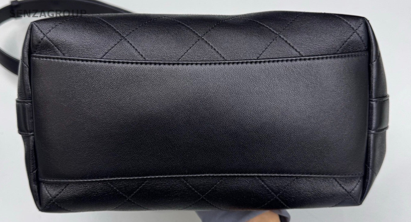 Chanel 25P Hobo Bucket Chain Shoulder Bag Black Gold Women Classic