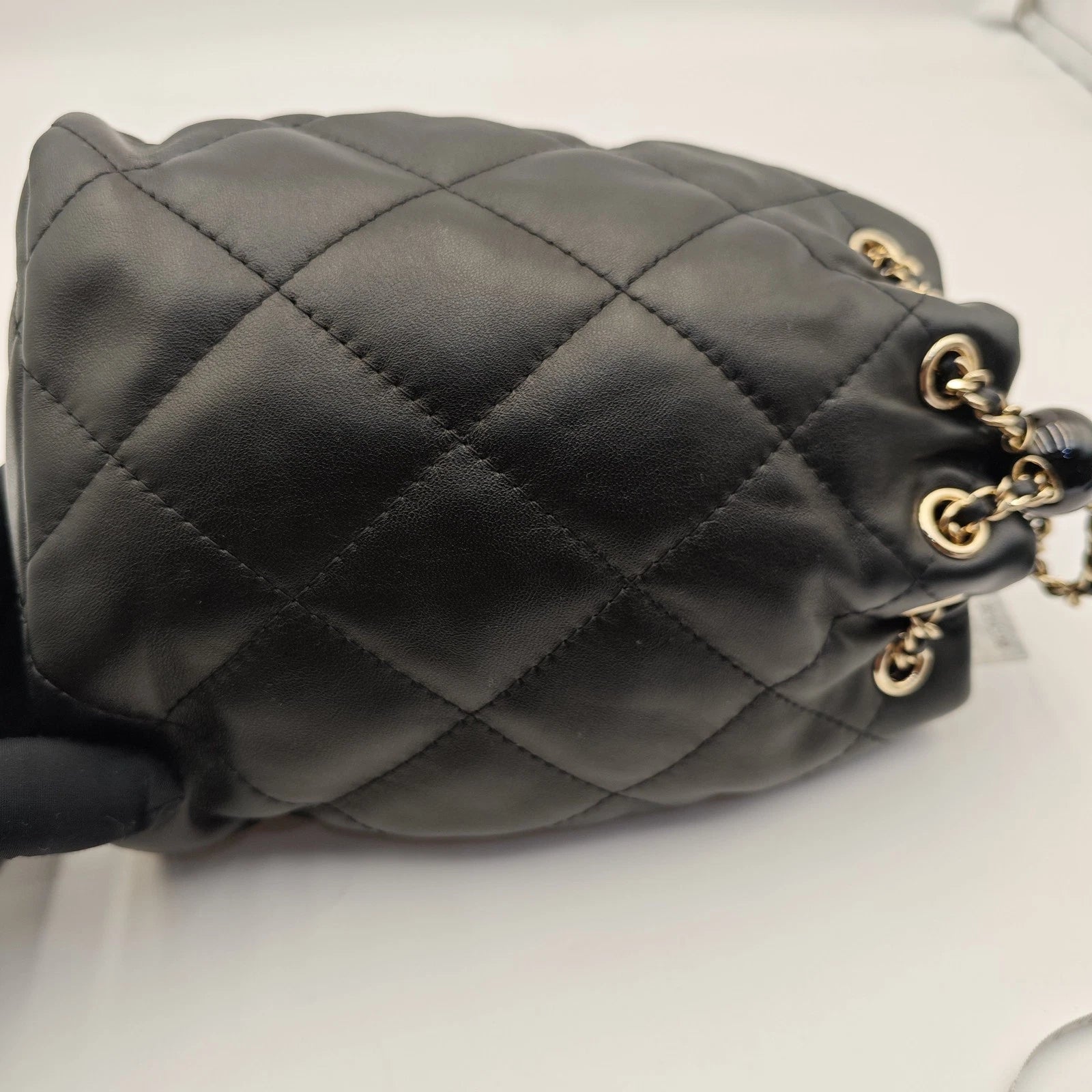CHANEL Mini Black Gold Hardware Bucket Drawstring Backpack For Women