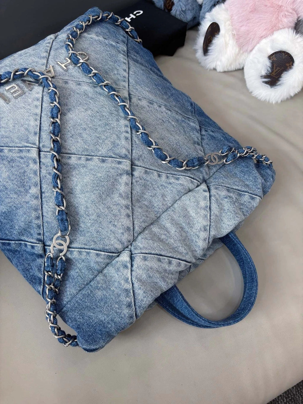 Chanel 22Bag Chain Backpack Blue Silver Diamond Women Classic Fashion