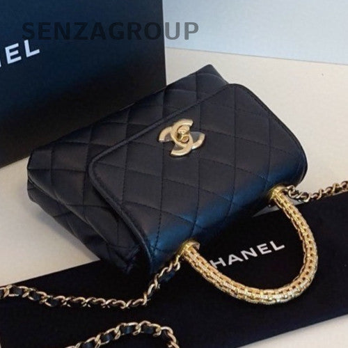 Chanel 25A Cocohandle Mini Calfskin Chain Top Handle Bag Crossbody Black  Women