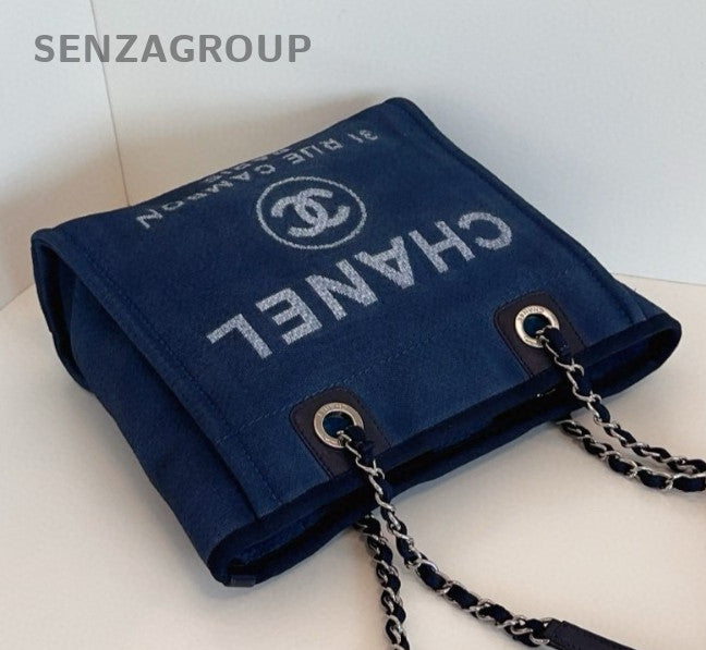 Chanel Beach Bag PM Chain Shoulder Bag Blue Silver Women Classic