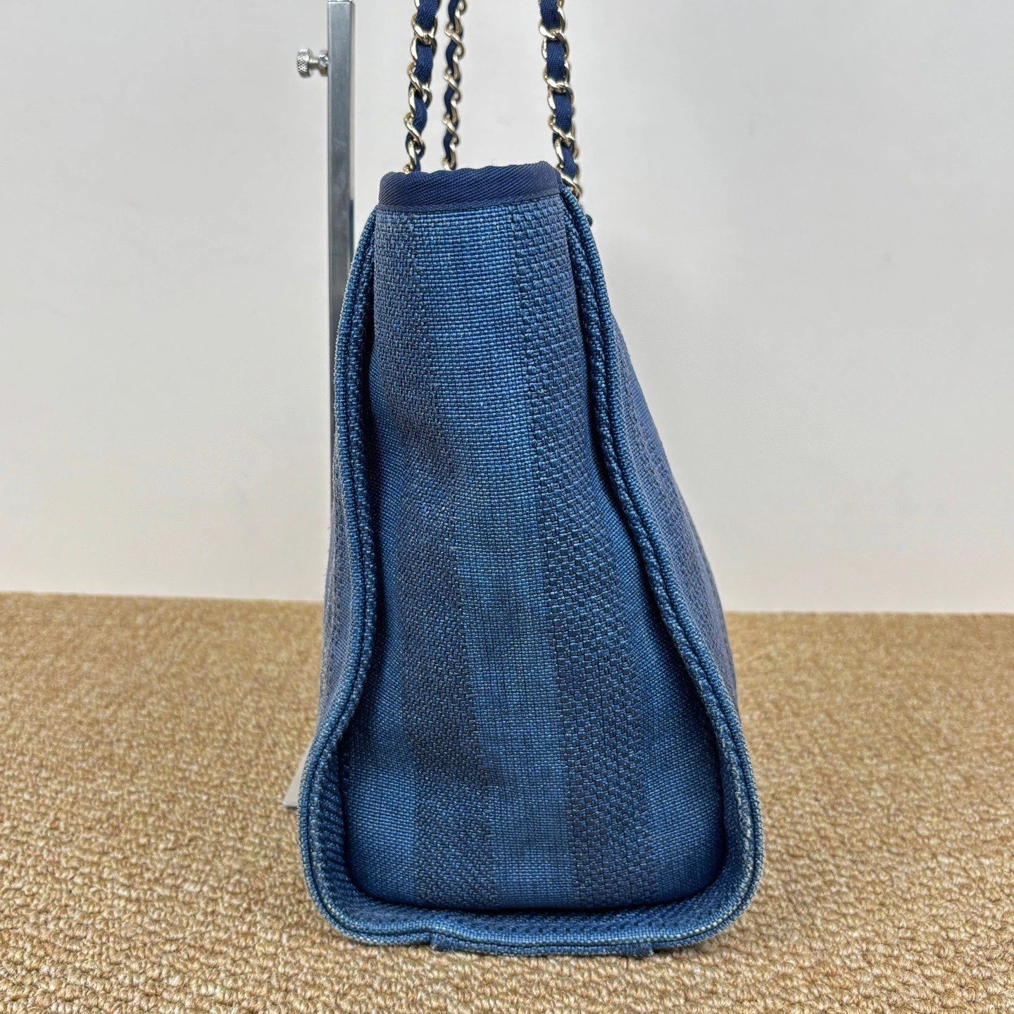 Chanel Beach Bag Chain Shoulder Bag Blue Silver Used Women Classic