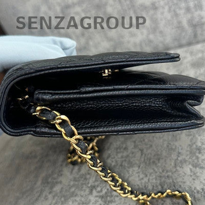 Chanel WOC Black Gold Caviar Leather Chain Shoulder Crossbody Bag Quilted
