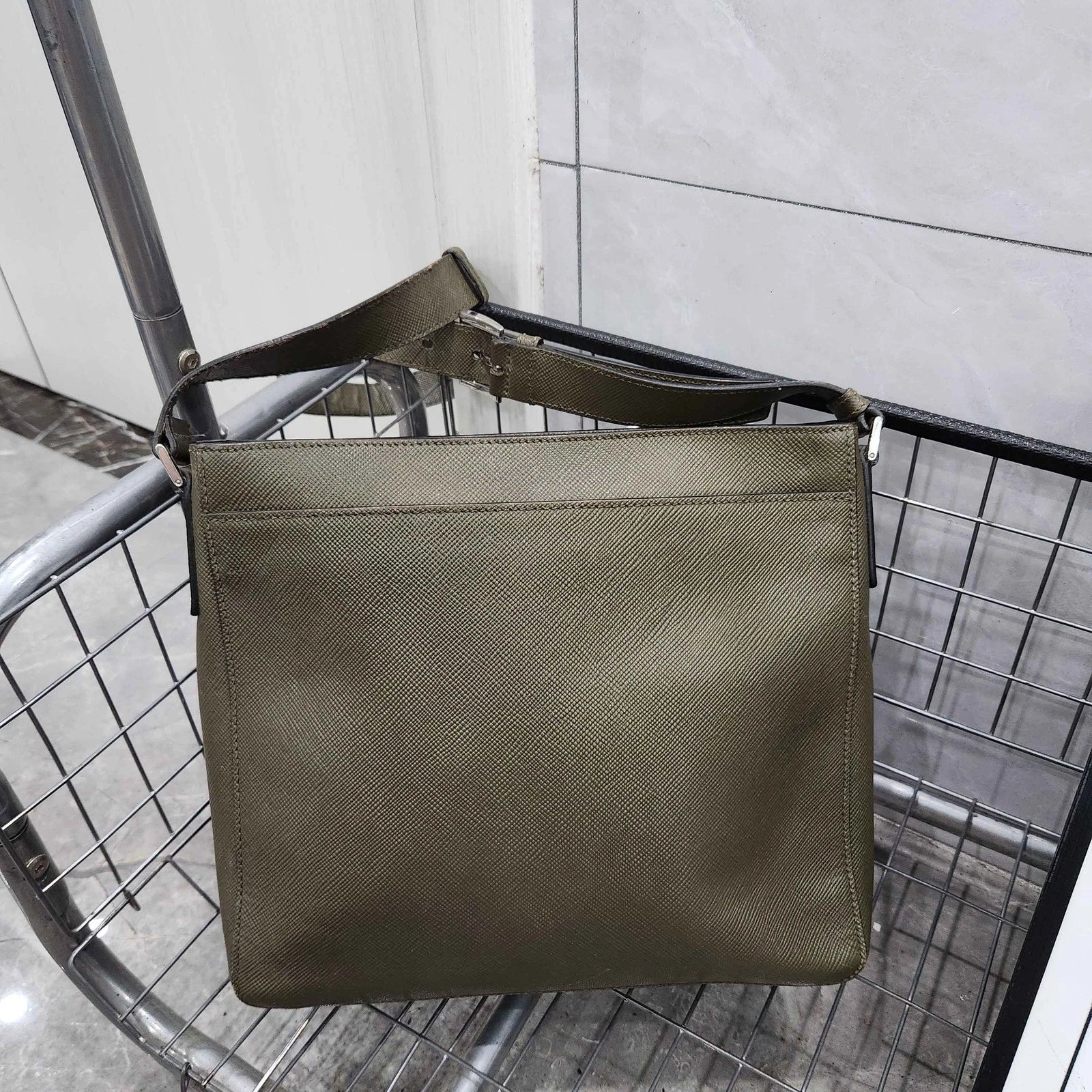 Prada Olive Green Triangle Logo Shoulder Crossbody For Women
