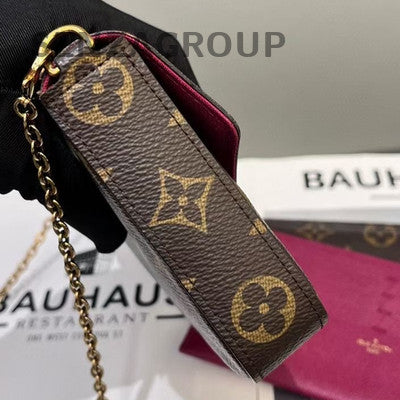 LV Monogram Chain Shoulder Crossbody Bag Brown Red Gold Classic Women