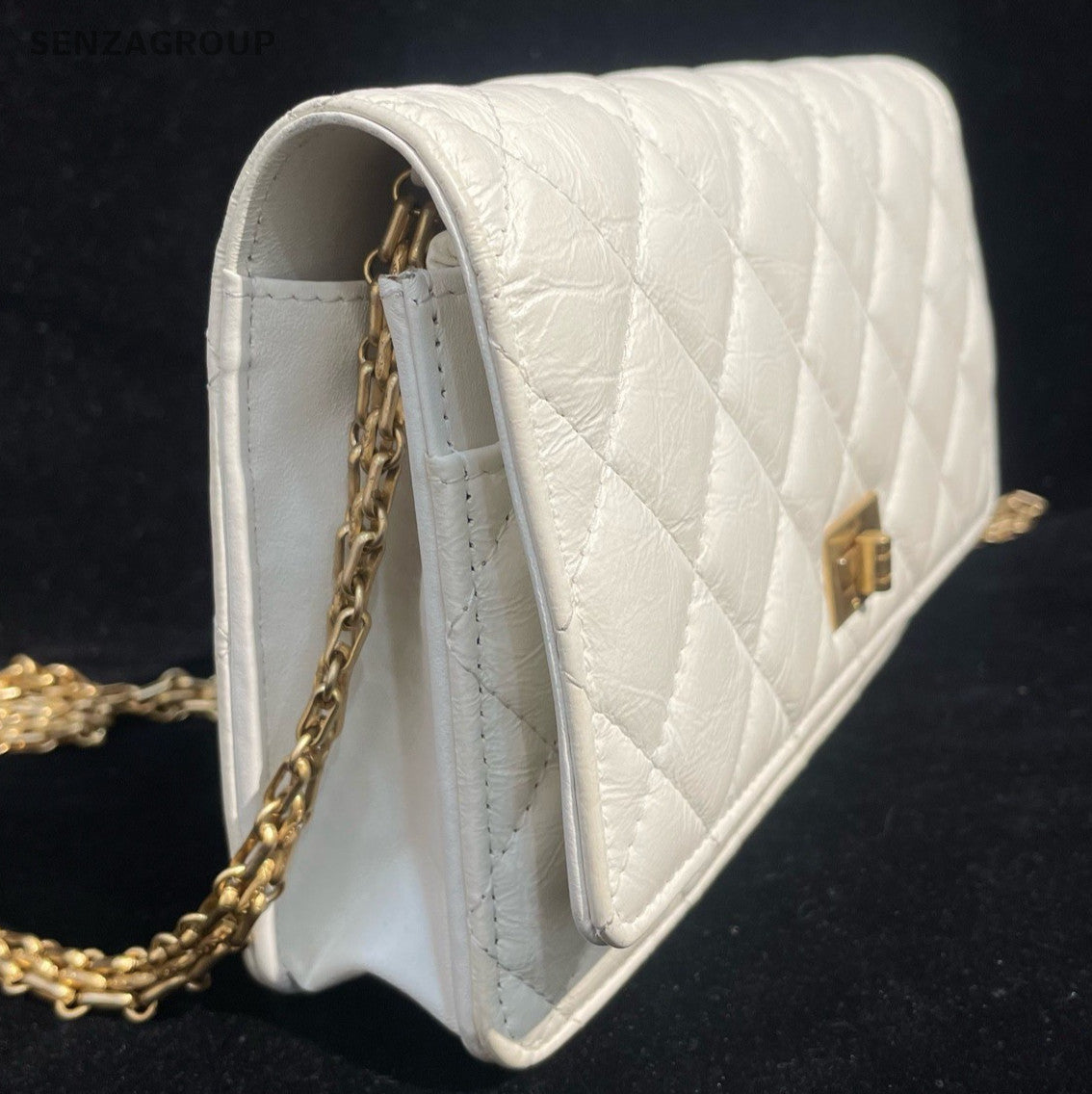 Chanel Diamond WOC Chain Shoulder Bag White Gold Used Women Classic