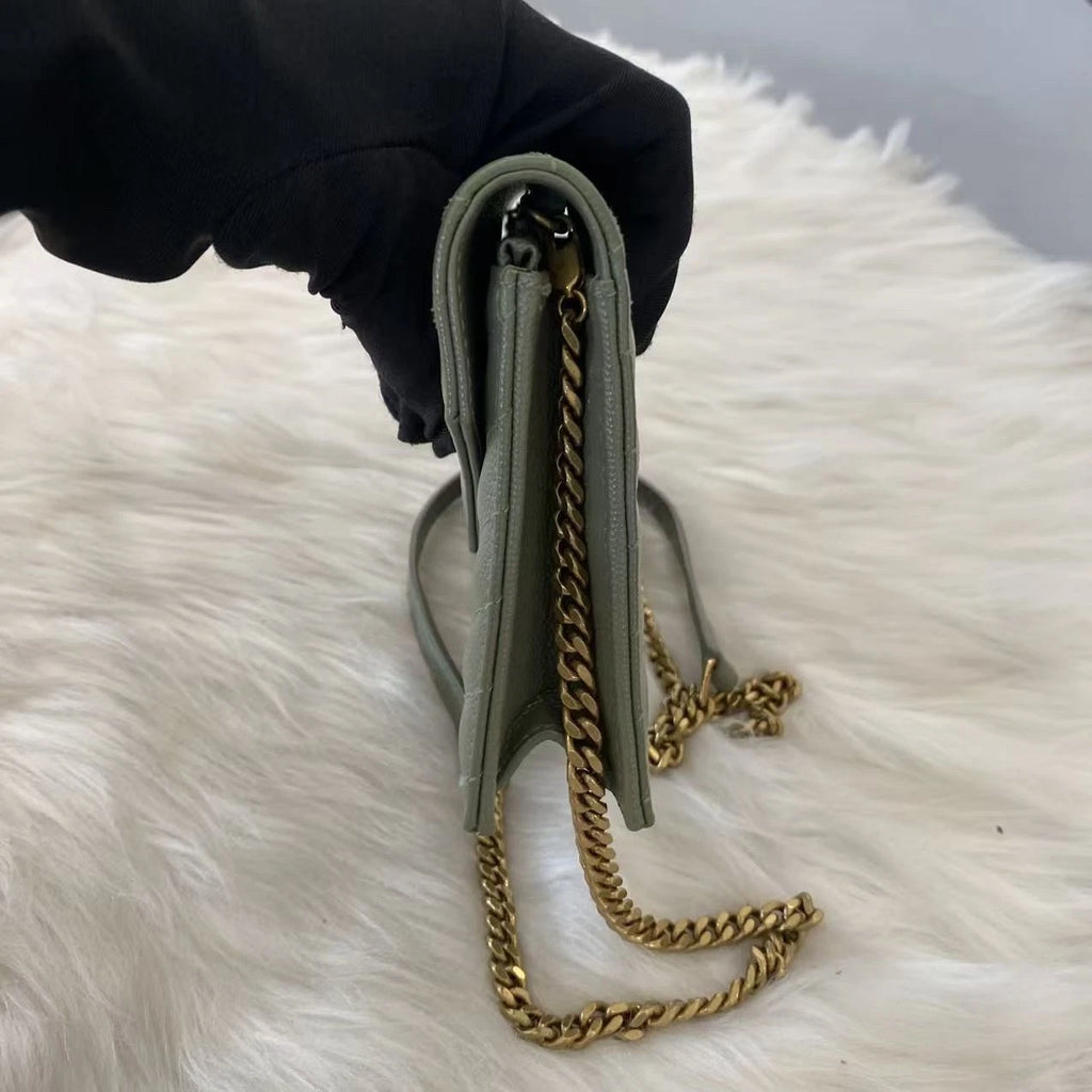 Saint Laurent Envelope Chain Shoulder Bag Small Green Gold Classic Women