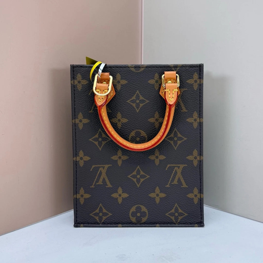 Louis Vuitton Petit Sac Plat Mini Monogram Top Handle Bag Brown Gold Women