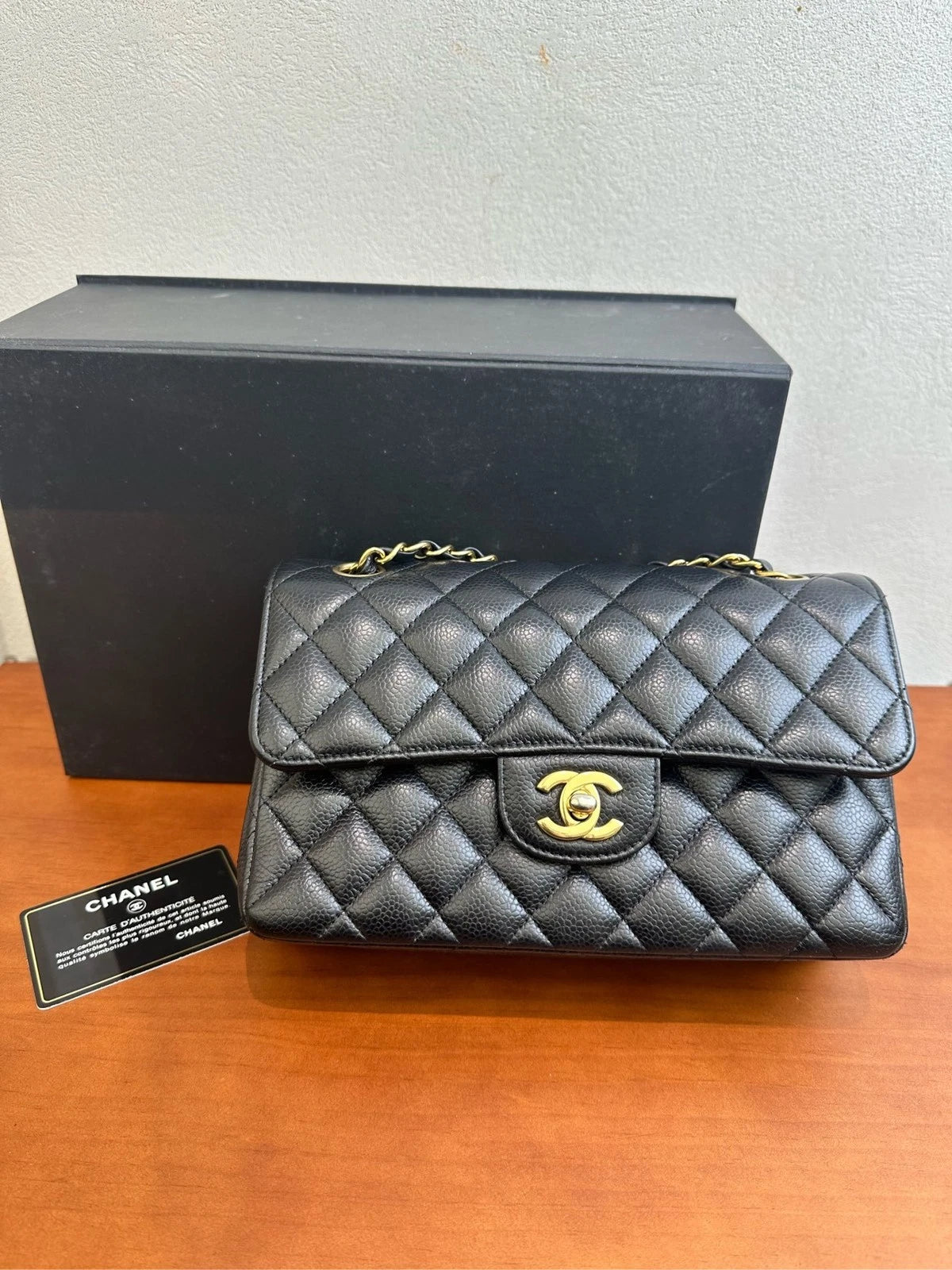 CHANEL CF Small Black Calfskin Gold Shoulder Bag For Women