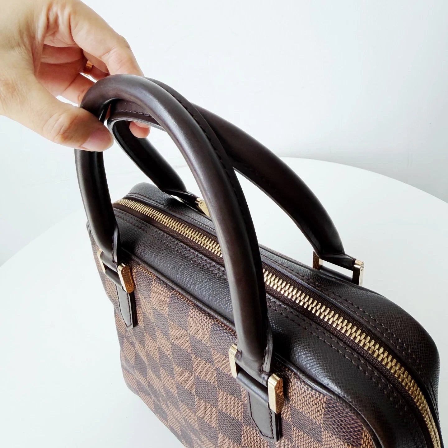 Louis Vuitton Triana Damier Ebene Canvas Handbag Gold Hardware