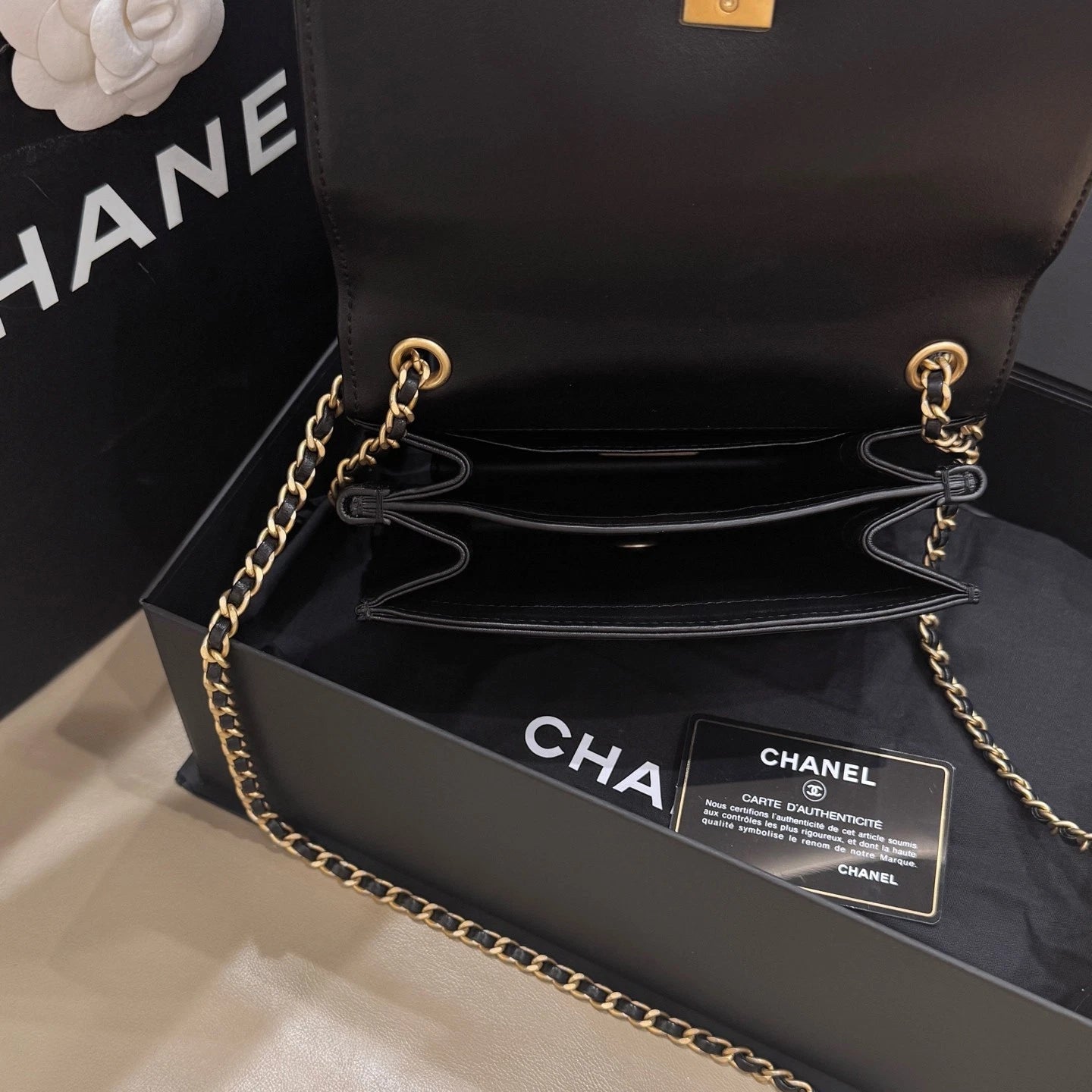 CHANEL Women's Black Gold Lizard Calfskin Accordion Bag