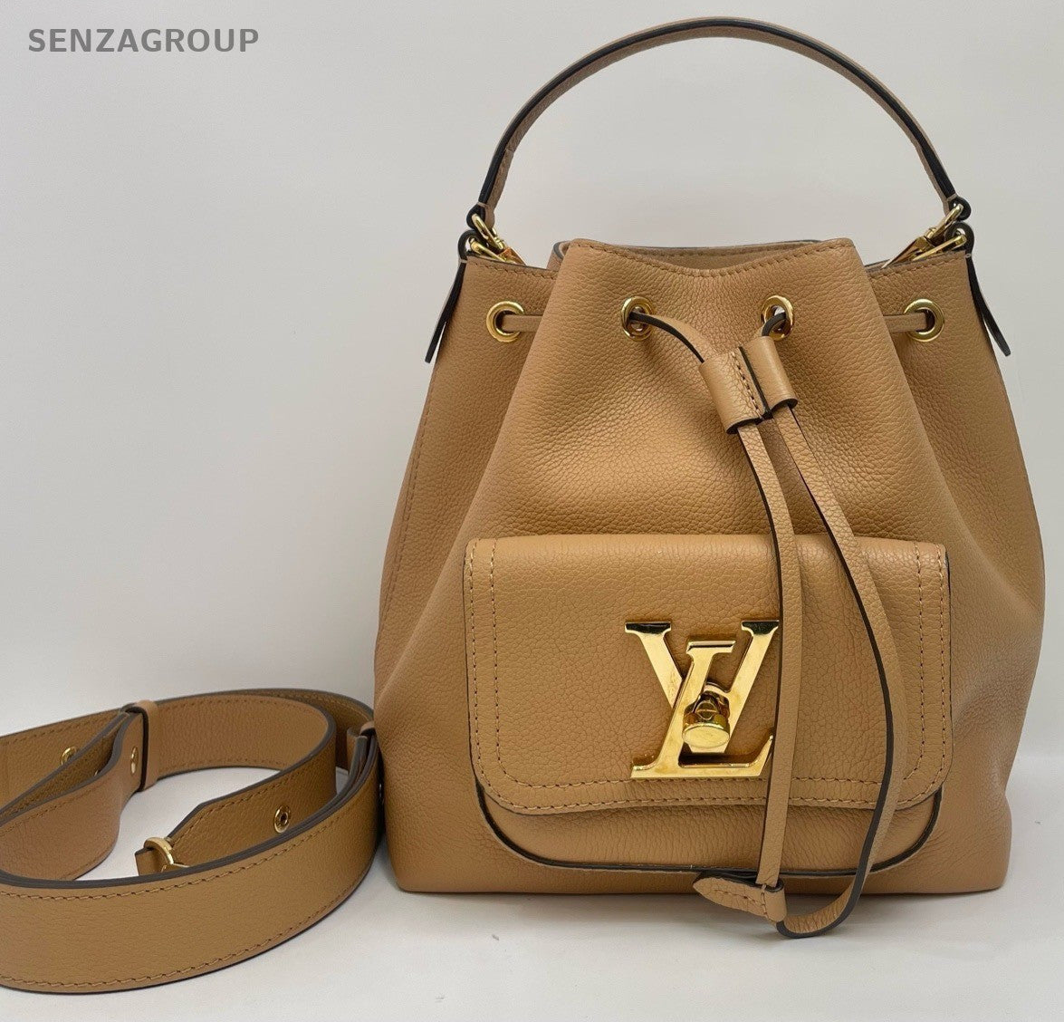 Louis Vuitton Lockme Bucket Drawstring Shoulder Crossbody Bag Brown Women