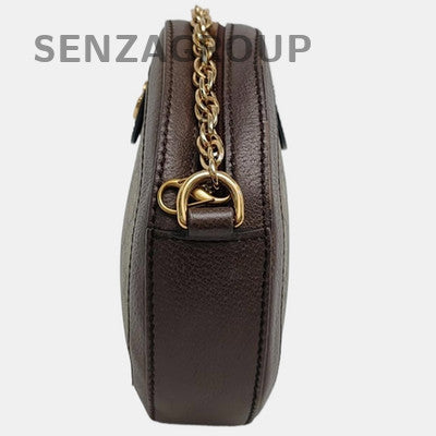 GUCCI Ophidia Mini Beige Gold Buckle Canvas Shoulder Bag Classic Women's