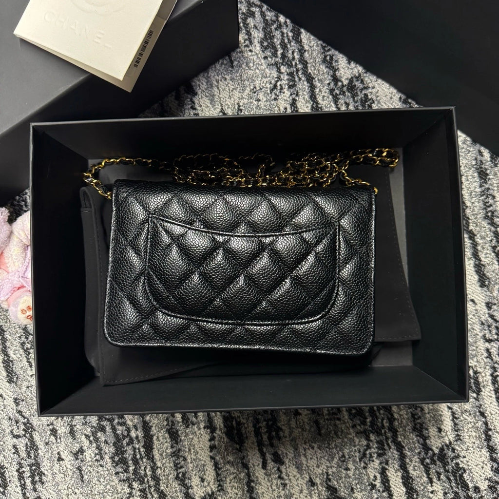 CHANEL Black Lamskin Gold 24 Chip WOC Crossbody Bag For Women