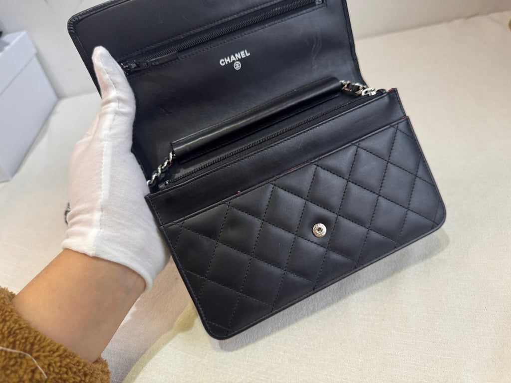 Chanel Cambon WOC Chain Shoulder Bag Crossbody Black Silver Women Classic