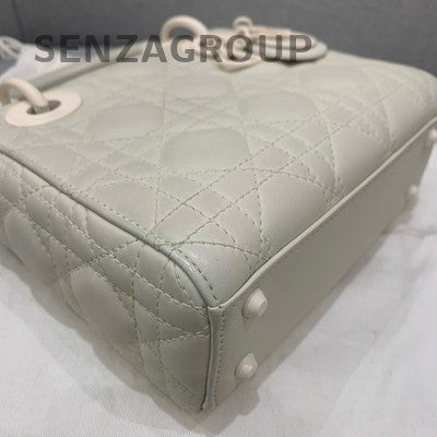 Dior Lady Dior Cannage Grey White Hardware Handbag Classic Women