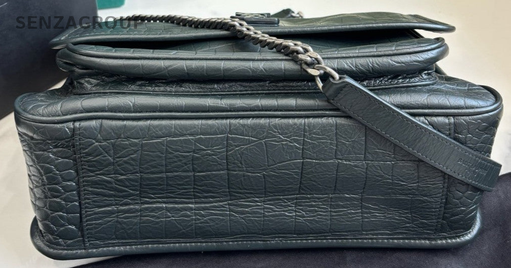 YSL Saint Laurent Niki MM Alligator pattern Chain Shoulder bag Women Dark Green