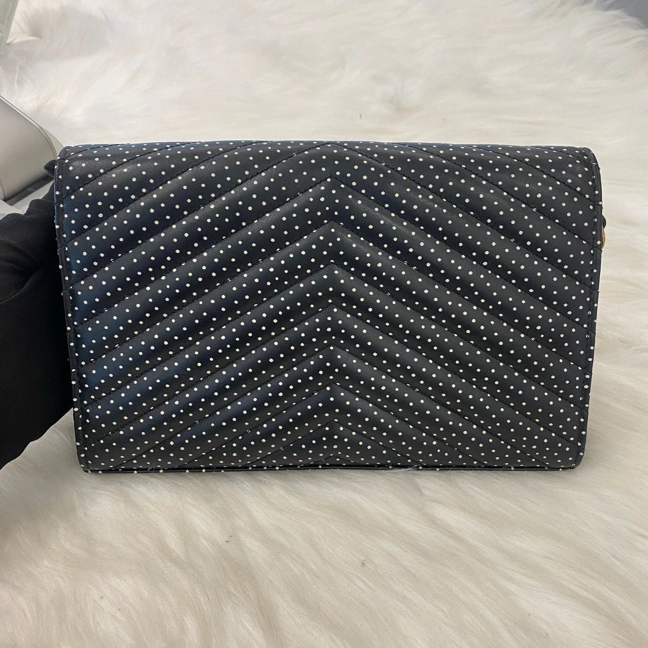 YSL Saint Laurent Polka Dot Envelope Chain Shoulder Crossbody Black Gold