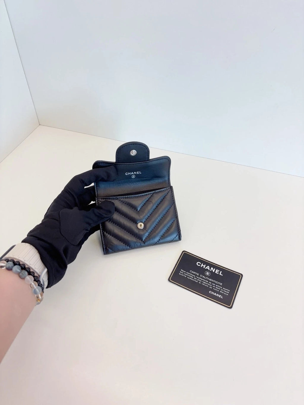 Chanel 2.55 So Black V-Stitch Calfskin Card Holder Wallet
