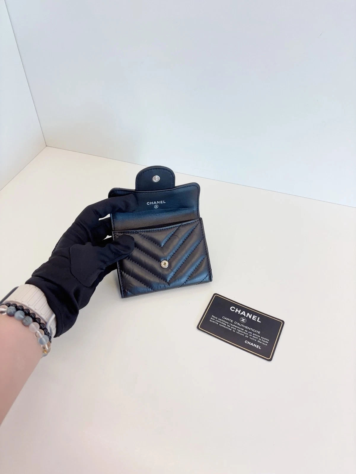Chanel 2.55 So Black V-Stitch Calfskin Card Holder Wallet