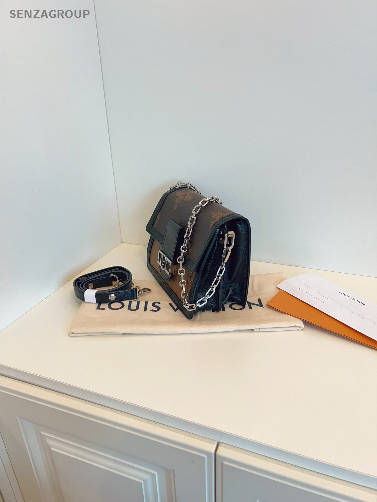 LOUIS VUITTON Monogram Black Brown Dauphine MM Shoulder Bag