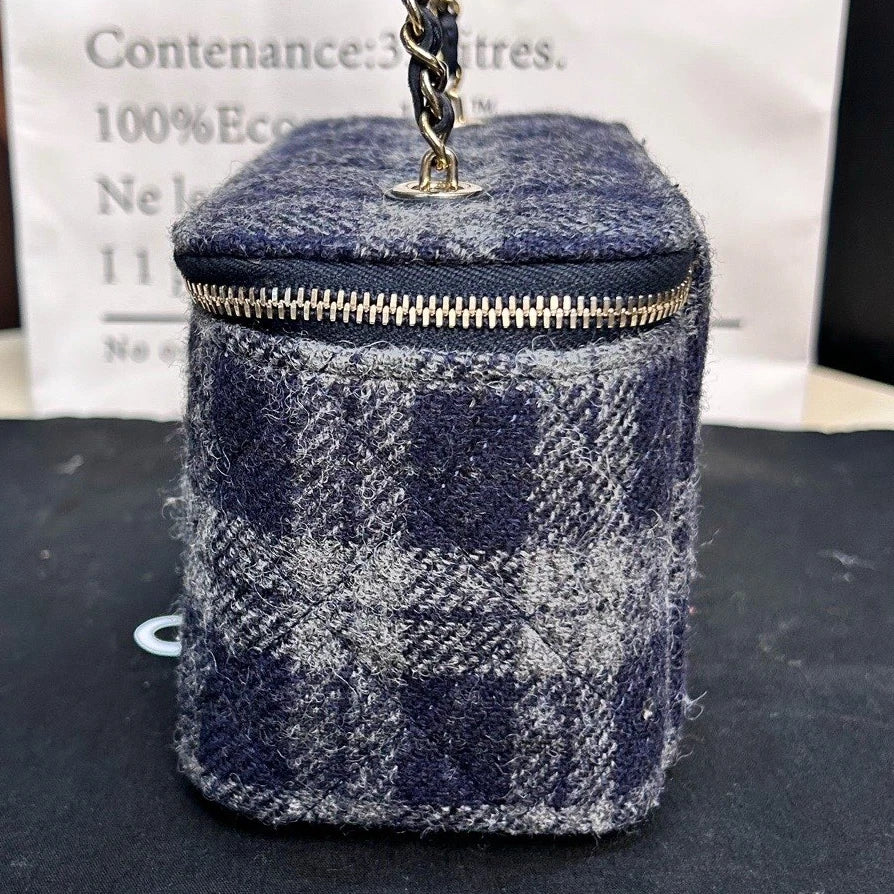 Chip Version Chanel Tweed Long Box Gold Chain Navy Shoulder bag Crossbody