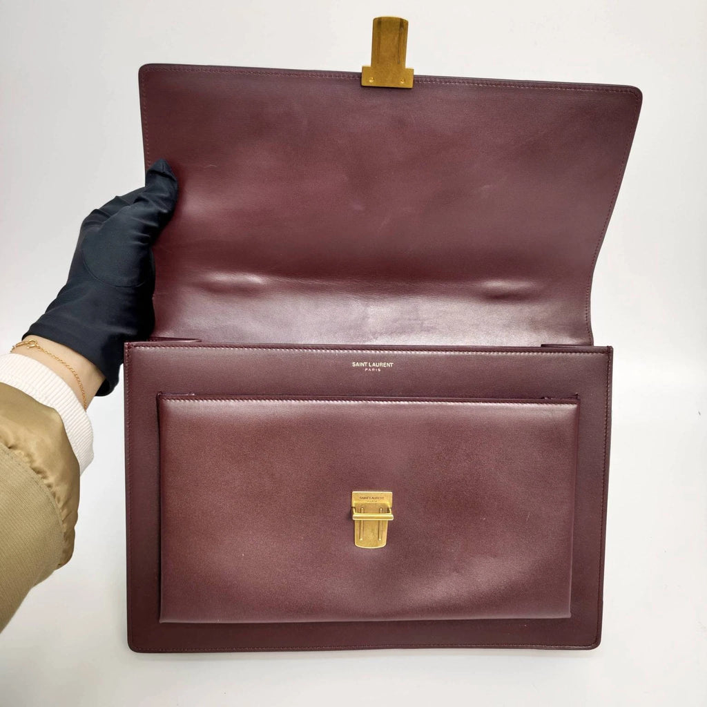 Saint Laurent Leather Burgundy Large College Shoulder Bag For Women