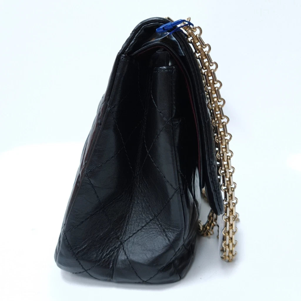 Chanel 2.55 GM Calfskin Chain Shoulder Bag Crossbody Deep Blue Gold Women