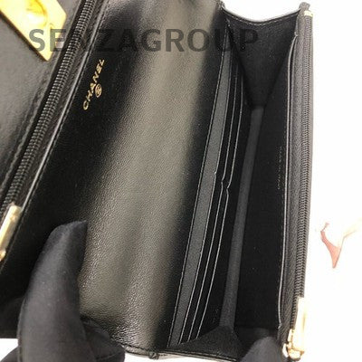 Chanel Black Gold Lambskin WOC Chain Shoulder Crossbody Bag Classic Women