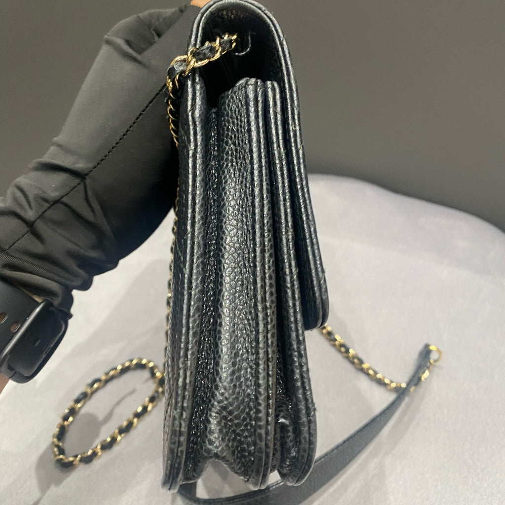 Chanel WOC Quilted Chain Shoulder Crossbody Bag Black Gold Classic
