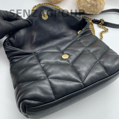 Saint Laurent Puffer Small Chain Shoulder Bag Black Gold Classic Women's