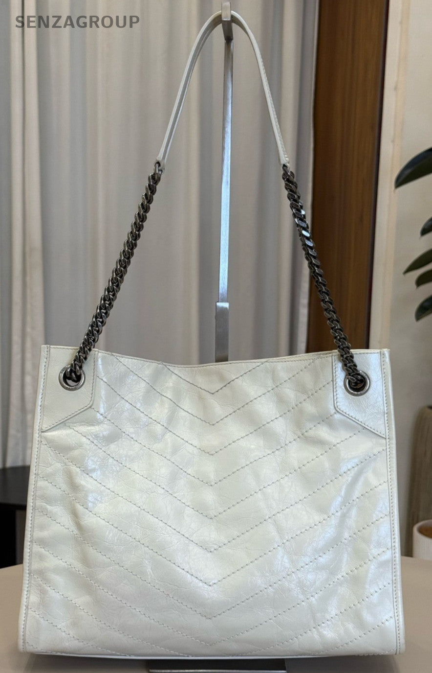 YSL Saint Laurent shoppingbag Tote Shoulder Bag White Women