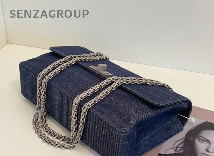 CHANEL 2.55 Denim Chain Shoulder bag Crossbody Women Blue