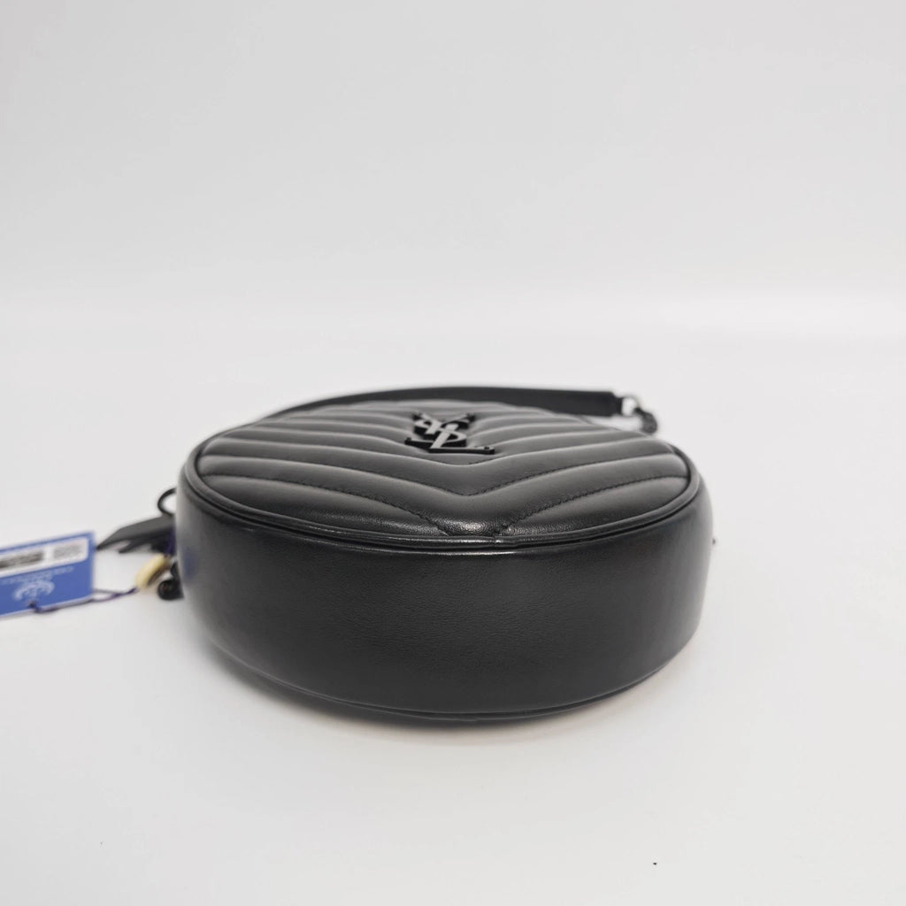 YSL Black Quilted Caviar Round Chain Crossbody Bag For Women